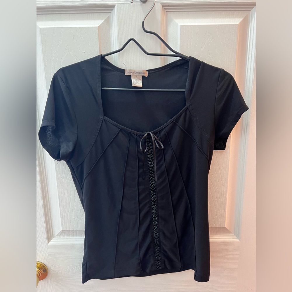 Susan Lawrence vintage black spandex top baby doll top - Picture 3 of 10